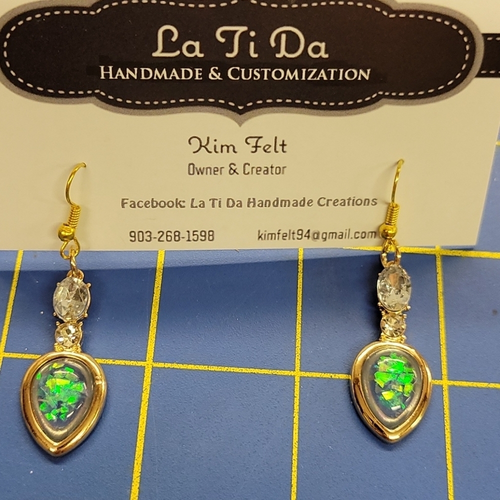 Handmade Earring 1.5" Gold Mermaid Stone Beach Sea